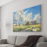 Sunrise Pastel Clouds Over The Backyard Oil Painting, Art Print, Canvas Print Wall Art Home Decor