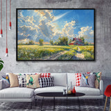 Sunrise Pastel Clouds Over The Backyard Oil Painting, Floating Frame, Framed Canvas Print Wall Art Home Decor