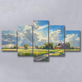Sunrise Pastel Clouds Over The Backyard Oil Painting, Multi Panel,Mixed Canvas Print Wall Art Decor