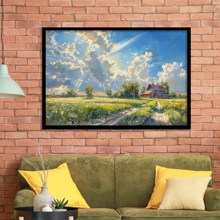 Sunrise Pastel Clouds Over The Backyard Oil Painting, Painting Art, Framed Art Print Wall Art Home Decor