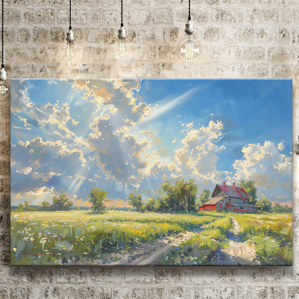 Sunrise Pastel Clouds Over The Backyard Oil Painting, Art Print, Canvas Print Wall Art Home Decor
