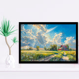 Sunrise Pastel Clouds Over The Backyard Oil Painting, Painting Art, Framed Art Print Wall Art Home Decor