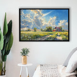Sunrise Pastel Clouds Over The Backyard Oil Painting, Floating Frame, Framed Canvas Print Wall Art Home Decor