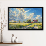 Sunrise Pastel Clouds Over The Backyard Oil Painting, Floating Frame, Framed Canvas Print Wall Art Home Decor