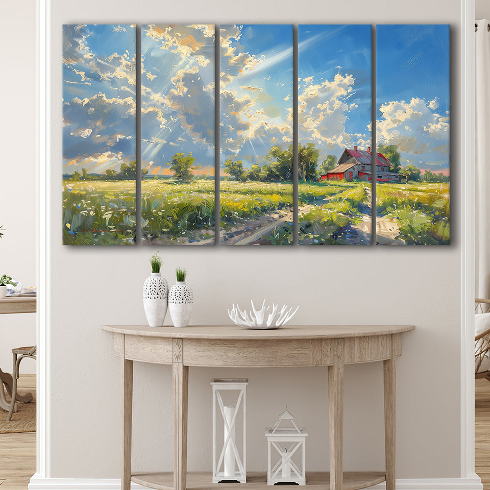 Sunrise Pastel Clouds Over The Backyard Oil Painting, Extra Large Canvas, Canvas Print Wall Art Decor