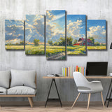 Sunrise Pastel Clouds Over The Backyard Oil Painting, Multi Panel,Mixed Canvas Print Wall Art Decor