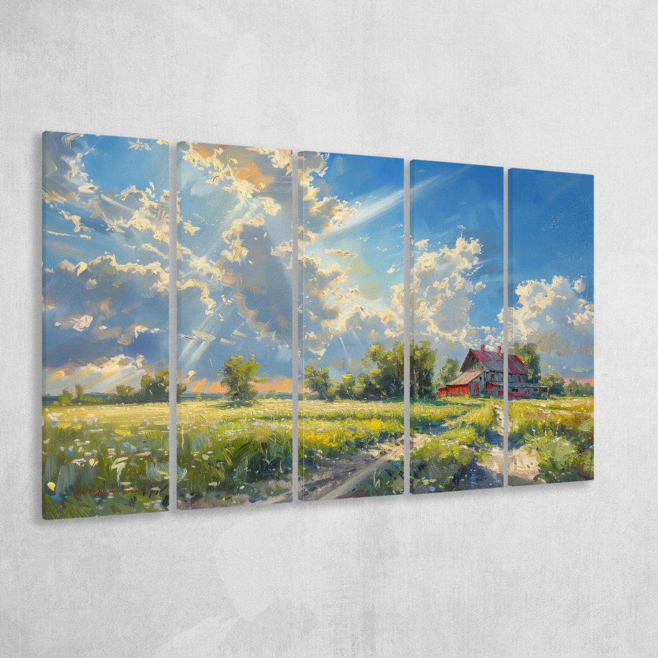 Sunrise Pastel Clouds Over The Backyard Oil Painting, Extra Large Canvas, Canvas Print Wall Art Decor