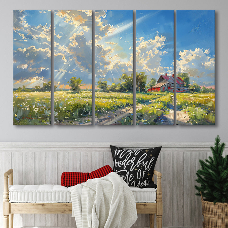 Sunrise Pastel Clouds Over The Backyard Oil Painting, Extra Large Canvas, Canvas Print Wall Art Decor