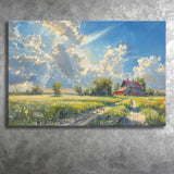 Sunrise Pastel Clouds Over The Backyard Oil Painting, Art Print, Canvas Print Wall Art Home Decor