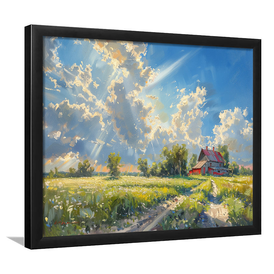 Sunrise Pastel Clouds Over The Backyard Oil Painting, Painting Art, Framed Art Print Wall Art Home Decor