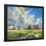 Sunrise Pastel Clouds Over The Backyard Oil Painting, Painting Art, Framed Art Print Wall Art Home Decor