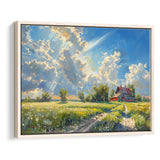 Sunrise Pastel Clouds Over The Backyard Oil Painting, Floating Frame, Framed Canvas Print Wall Art Home Decor