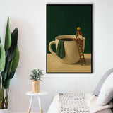 Surreal Coffee Cup Diver Wall Art Print, Bar Room Wall Art Decor, Framed Canvas Print, Floating Frame