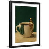 Surreal Coffee Cup Diver Wall Art Print, Bar Room Wall Art Decor, Framed Art Print White Border
