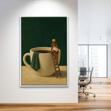 Surreal Coffee Cup Diver Wall Art Print, Bar Room Wall Art Decor, Framed Canvas Print, Floating Frame