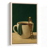 Surreal Coffee Cup Diver Wall Art Print, Bar Room Wall Art Decor, Framed Canvas Print, Floating Frame