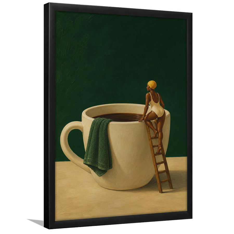 Surreal Coffee Cup Diver Wall Art Print, Bar Room Wall Art Decor, Framed Art Print, Fine Art Wall Decor