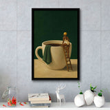 Surreal Coffee Cup Diver Wall Art Print, Bar Room Wall Art Decor, Framed Canvas Print, Floating Frame