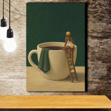 Surreal Coffee Cup Diver Wall Art Print, Bar Room Wall Art Decor, Canvas Print Wall Art, Wall Decor