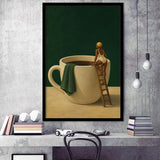 Surreal Coffee Cup Diver Wall Art Print, Bar Room Wall Art Decor, Framed Art Print, Fine Art Wall Decor