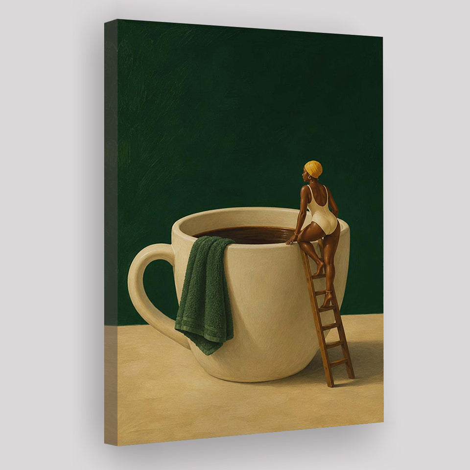 Surreal Coffee Cup Diver Wall Art Print, Bar Room Wall Art Decor, Canvas Print Wall Art, Wall Decor