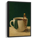 Surreal Coffee Cup Diver Wall Art Print, Bar Room Wall Art Decor, Framed Canvas Print, Floating Frame
