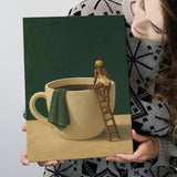 Surreal Coffee Cup Diver Wall Art Print, Bar Room Wall Art Decor, Canvas Print Wall Art, Wall Decor