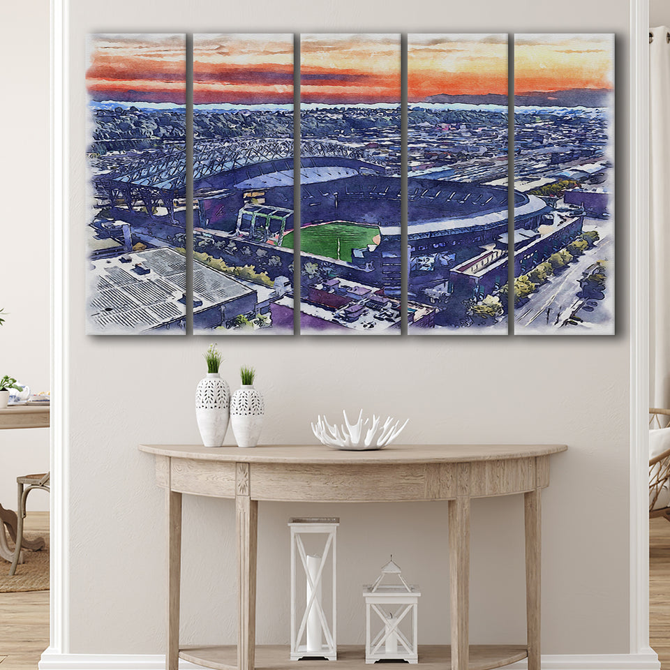 T-Mobile Park WaterColor 5 Panels B Mixed Canvas Prints, Extra Large, Seattle Washington Baseball Watercolor
