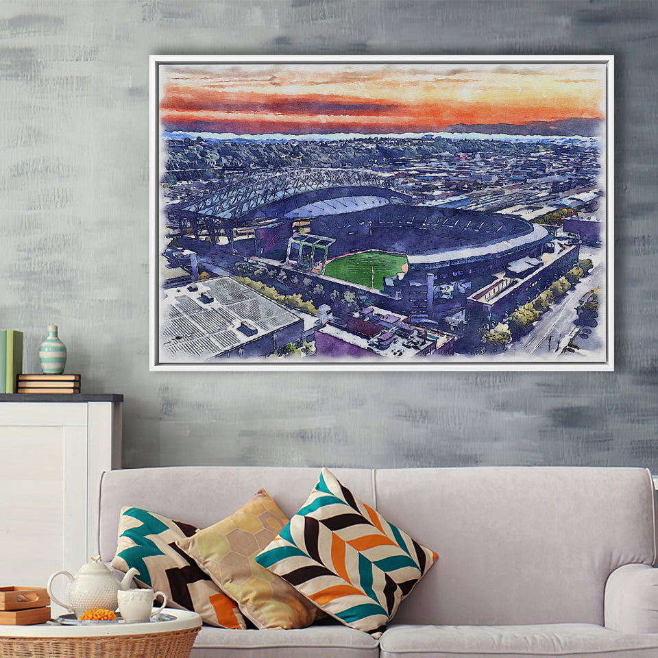 T-Mobile Park WaterColor Framed Canvas Prints, Seattle Washington Baseball Watercolor, Stadium Art Gifts, Floating Frame