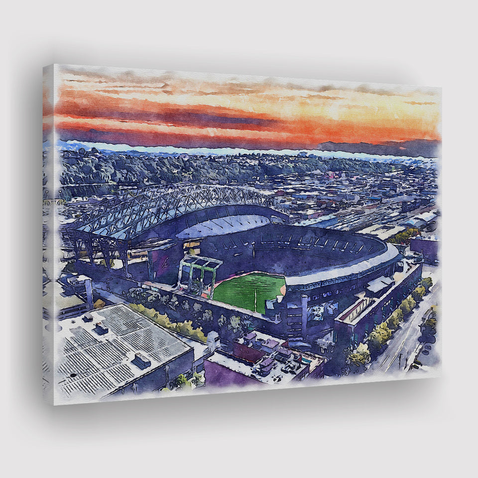 T-Mobile Park WaterColor Canvas Prints, Seattle Washington Baseball Watercolor, Stadium Art Gifts