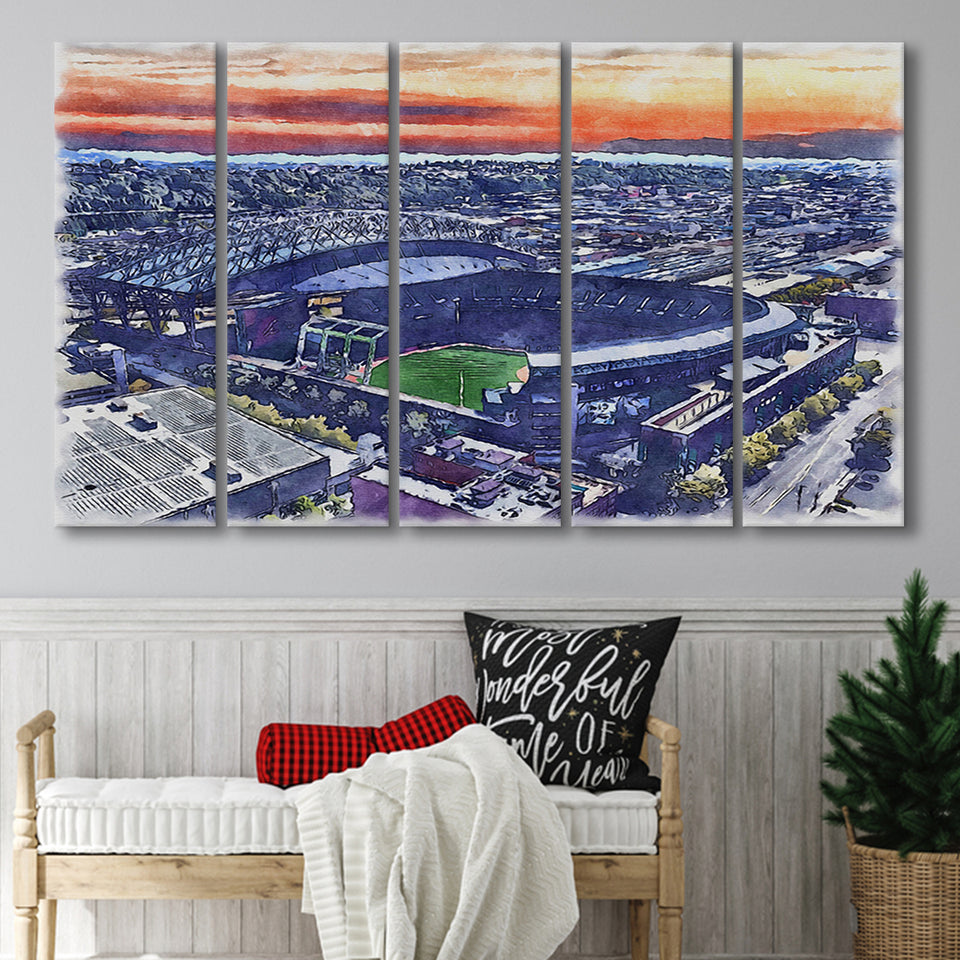 T-Mobile Park WaterColor 5 Panels B Mixed Canvas Prints, Extra Large, Seattle Washington Baseball Watercolor