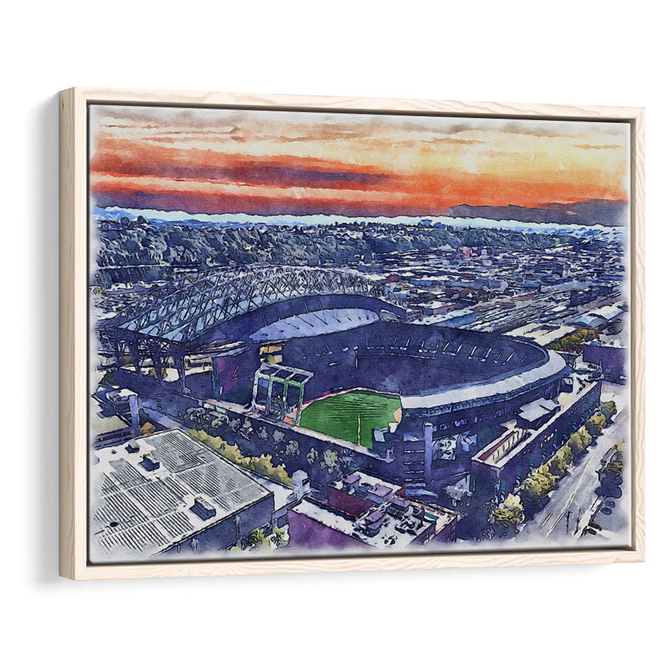 T-Mobile Park WaterColor Framed Canvas Prints, Seattle Washington Baseball Watercolor, Stadium Art Gifts, Floating Frame