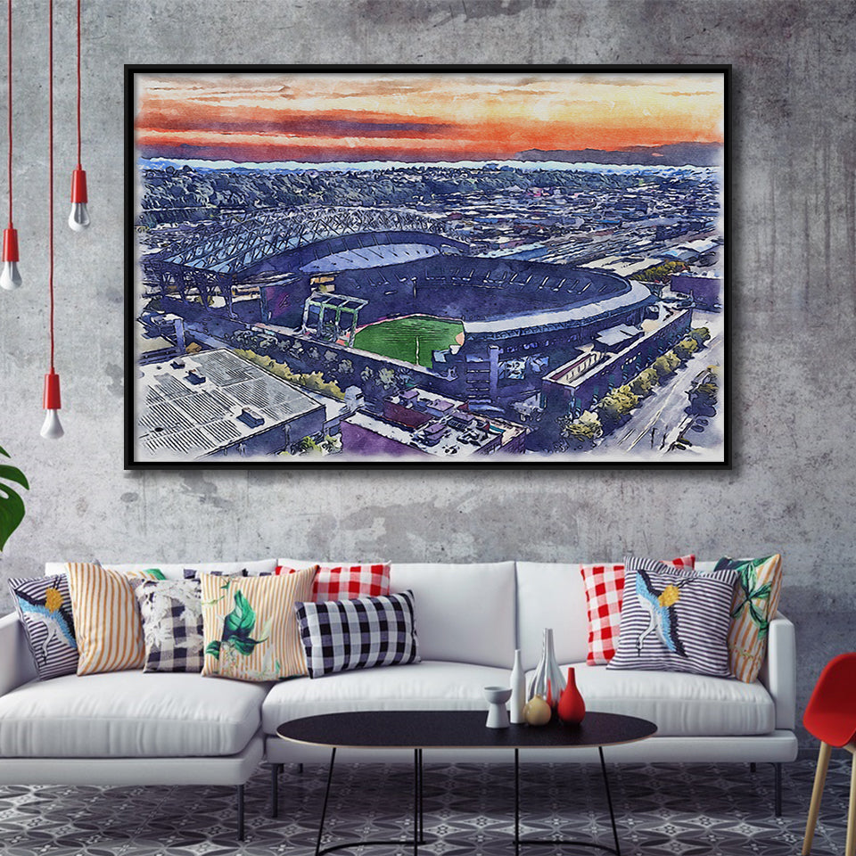 T-Mobile Park WaterColor Framed Canvas Prints, Seattle Washington Baseball Watercolor, Stadium Art Gifts, Floating Frame