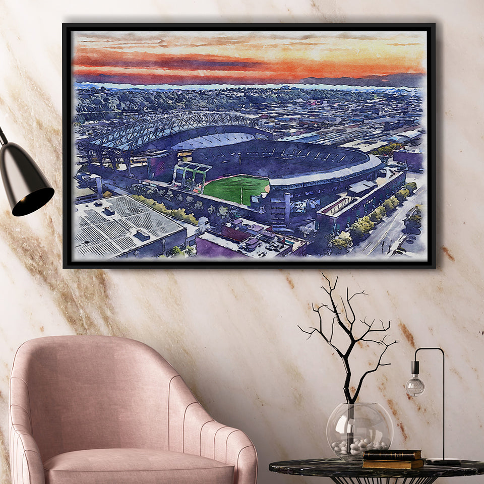 T-Mobile Park WaterColor Framed Canvas Prints, Seattle Washington Baseball Watercolor, Stadium Art Gifts, Floating Frame