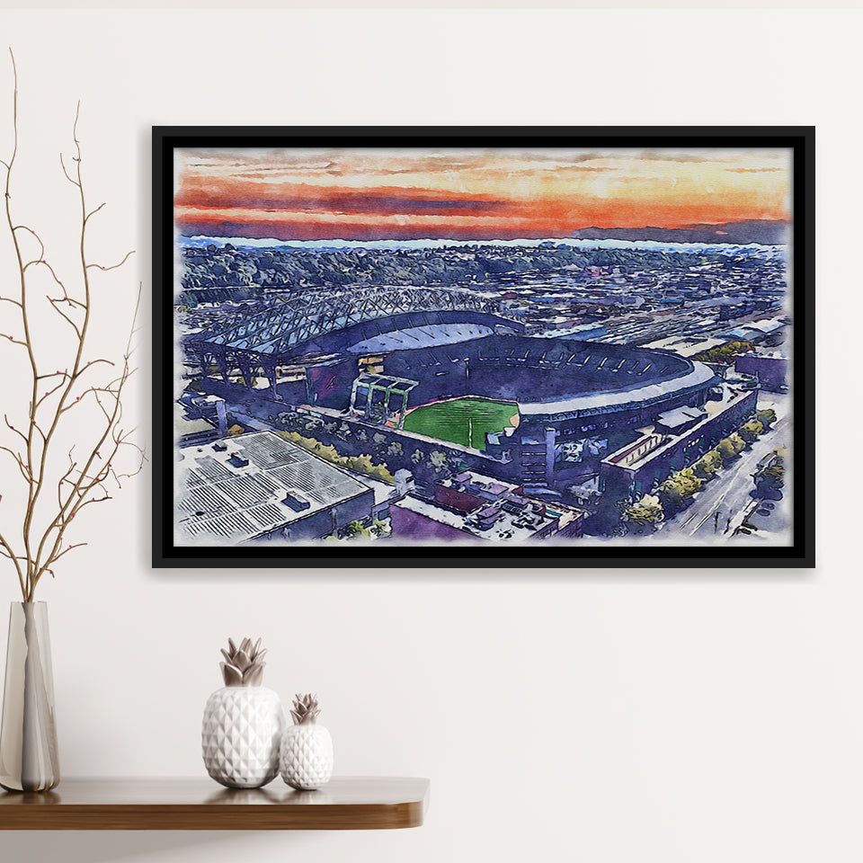 T-Mobile Park WaterColor Framed Canvas Prints, Seattle Washington Baseball Watercolor, Stadium Art Gifts, Floating Frame