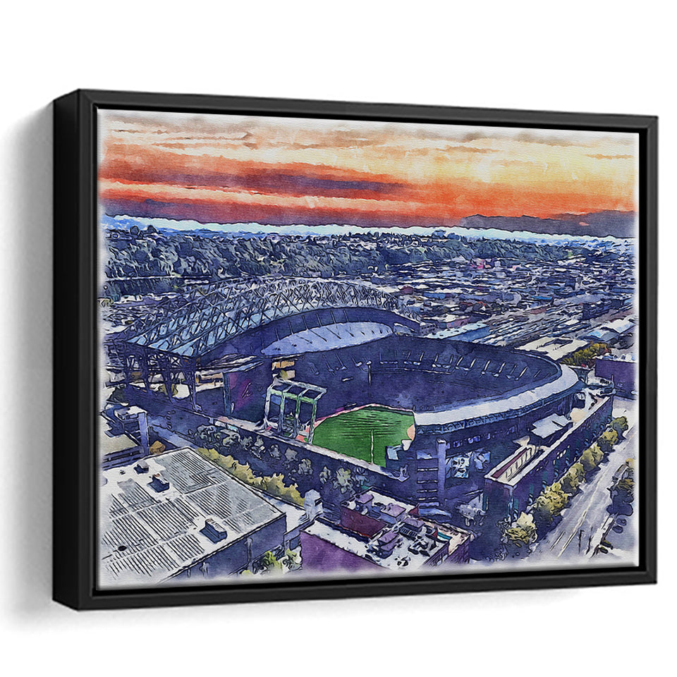 T-Mobile Park WaterColor Framed Canvas Prints, Seattle Washington Baseball Watercolor, Stadium Art Gifts, Floating Frame