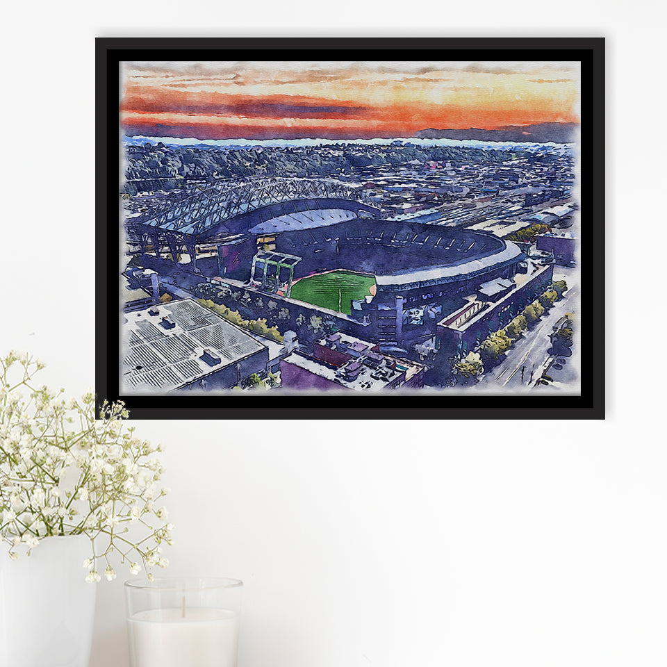 T-Mobile Park WaterColor Framed Canvas Prints, Seattle Washington Baseball Watercolor, Stadium Art Gifts, Floating Frame