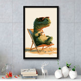 T-Rex Dinosaur Relax Time, Funny Pet Art, Kid Room Decor, Framed Canvas Print, Floating Frame