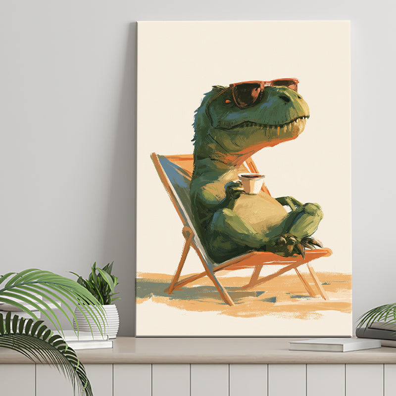 T-Rex Dinosaur Relax Time, Funny Pet Art, Kid Room Decor, Canvas Print Wall Art, Wall Decor