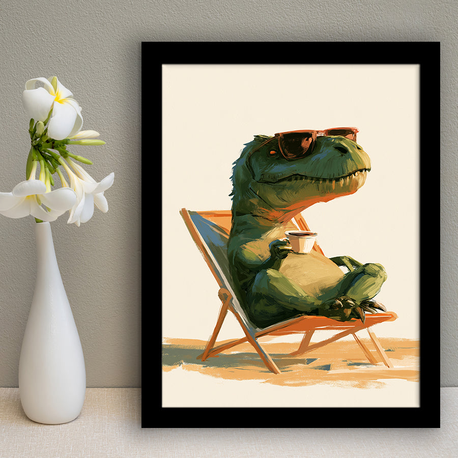 T-Rex Dinosaur Relax Time, Funny Pet Art, Kid Room Decor, Framed Art Print, Fine Art Wall Decor