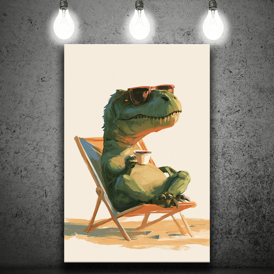 T-Rex Dinosaur Relax Time, Funny Pet Art, Kid Room Decor, Canvas Print Wall Art, Wall Decor
