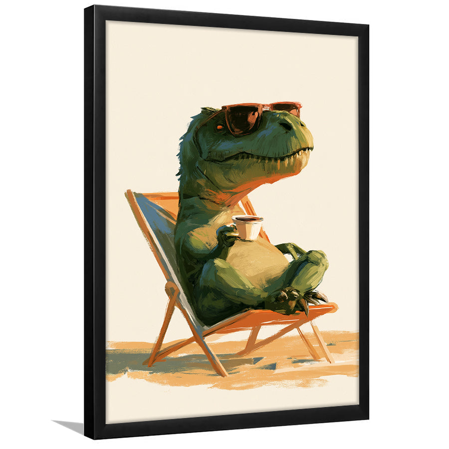 T-Rex Dinosaur Relax Time, Funny Pet Art, Kid Room Decor, Framed Art Print, Fine Art Wall Decor