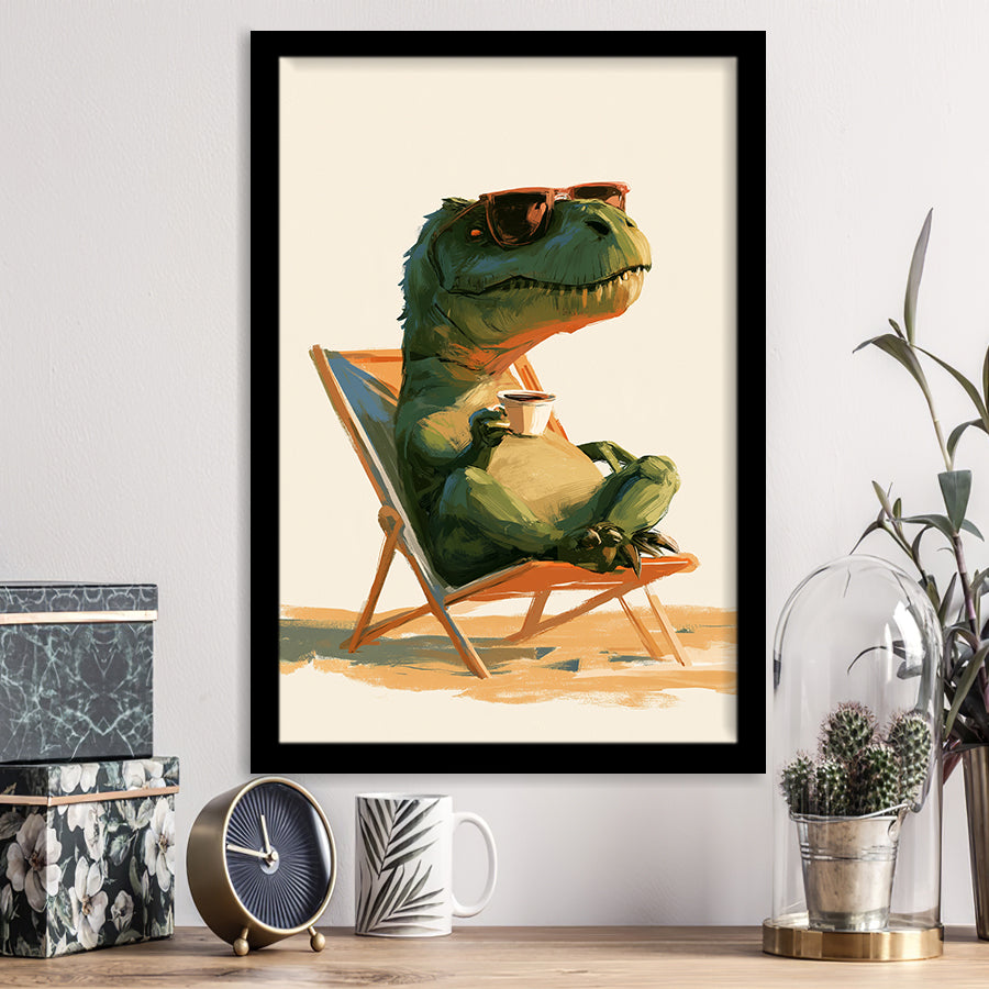 T-Rex Dinosaur Relax Time, Funny Pet Art, Kid Room Decor, Framed Art Print, Fine Art Wall Decor