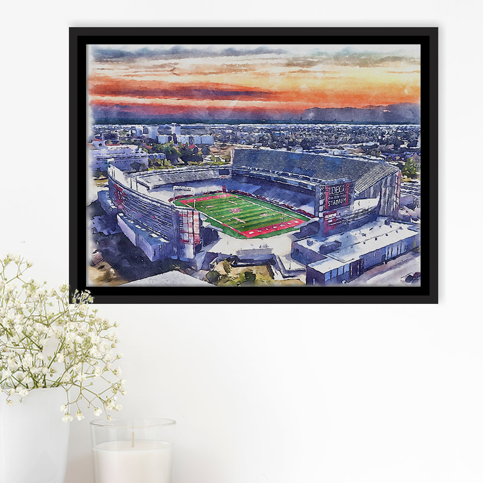 TDECU Stadium WaterColor Framed Canvas Prints, Houston Texas Watercolor, Stadium Art Gifts, Floating Frame