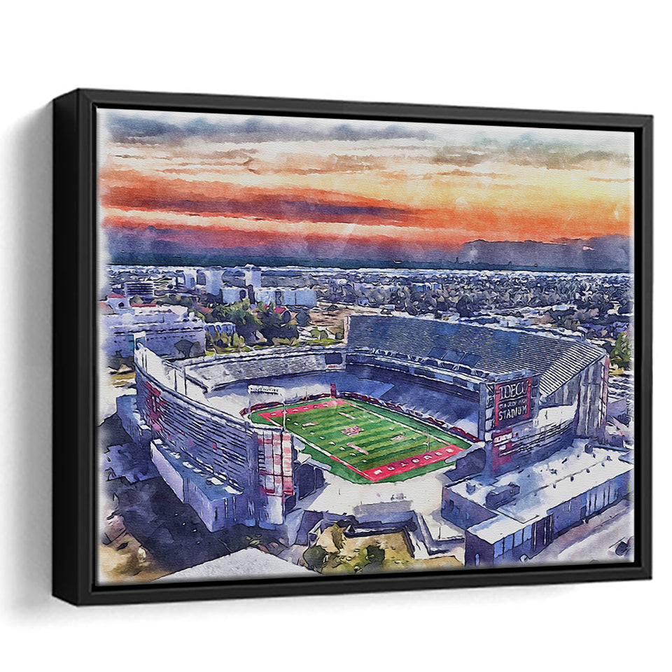 TDECU Stadium WaterColor Framed Canvas Prints, Houston Texas Watercolor, Stadium Art Gifts, Floating Frame