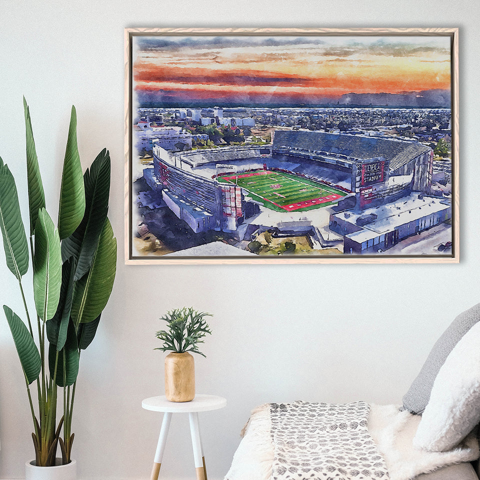 TDECU Stadium WaterColor Framed Canvas Prints, Houston Texas Watercolor, Stadium Art Gifts, Floating Frame