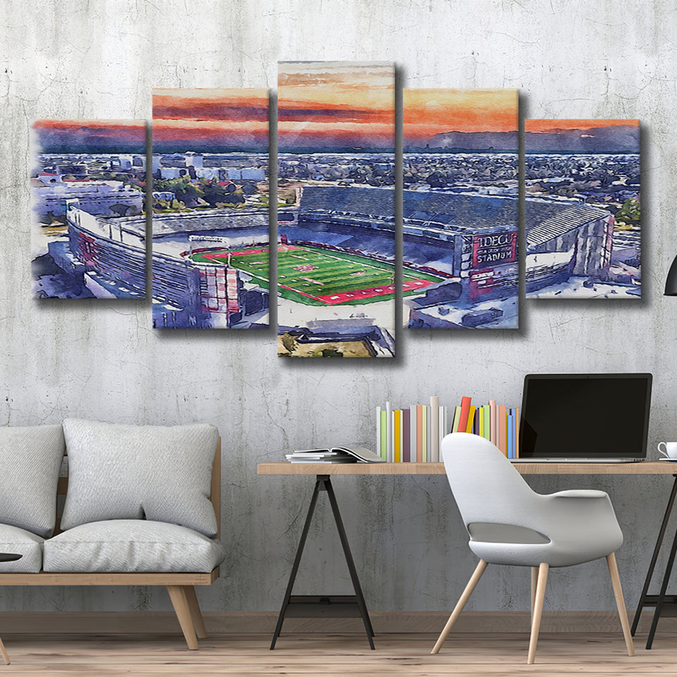 TDECU Stadium WaterColor 5 Panels Mix Canvas Prints, Houston Texas Watercolor, Large Stadium Canvas