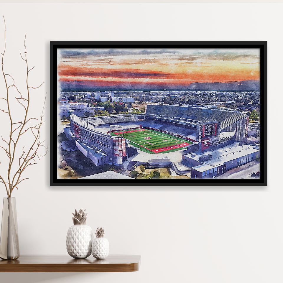 TDECU Stadium WaterColor Framed Canvas Prints, Houston Texas Watercolor, Stadium Art Gifts, Floating Frame