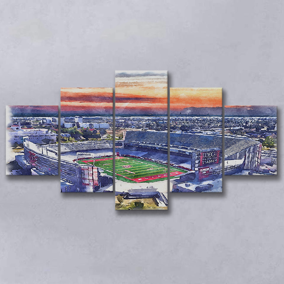 TDECU Stadium WaterColor 5 Panels Mix Canvas Prints, Houston Texas Watercolor, Large Stadium Canvas