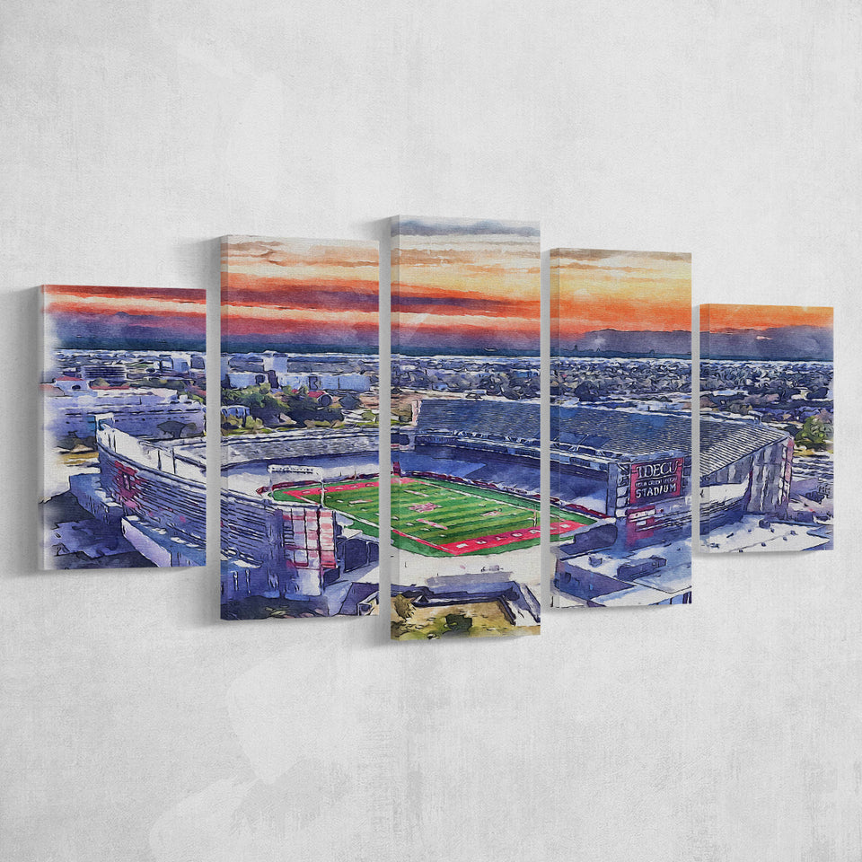 TDECU Stadium WaterColor 5 Panels Mix Canvas Prints, Houston Texas Watercolor, Large Stadium Canvas